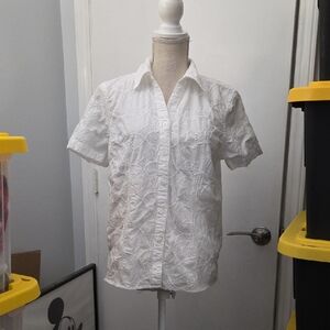 Vintage Pappagallo White Embroidered Short-Sleeve Women's Shirt